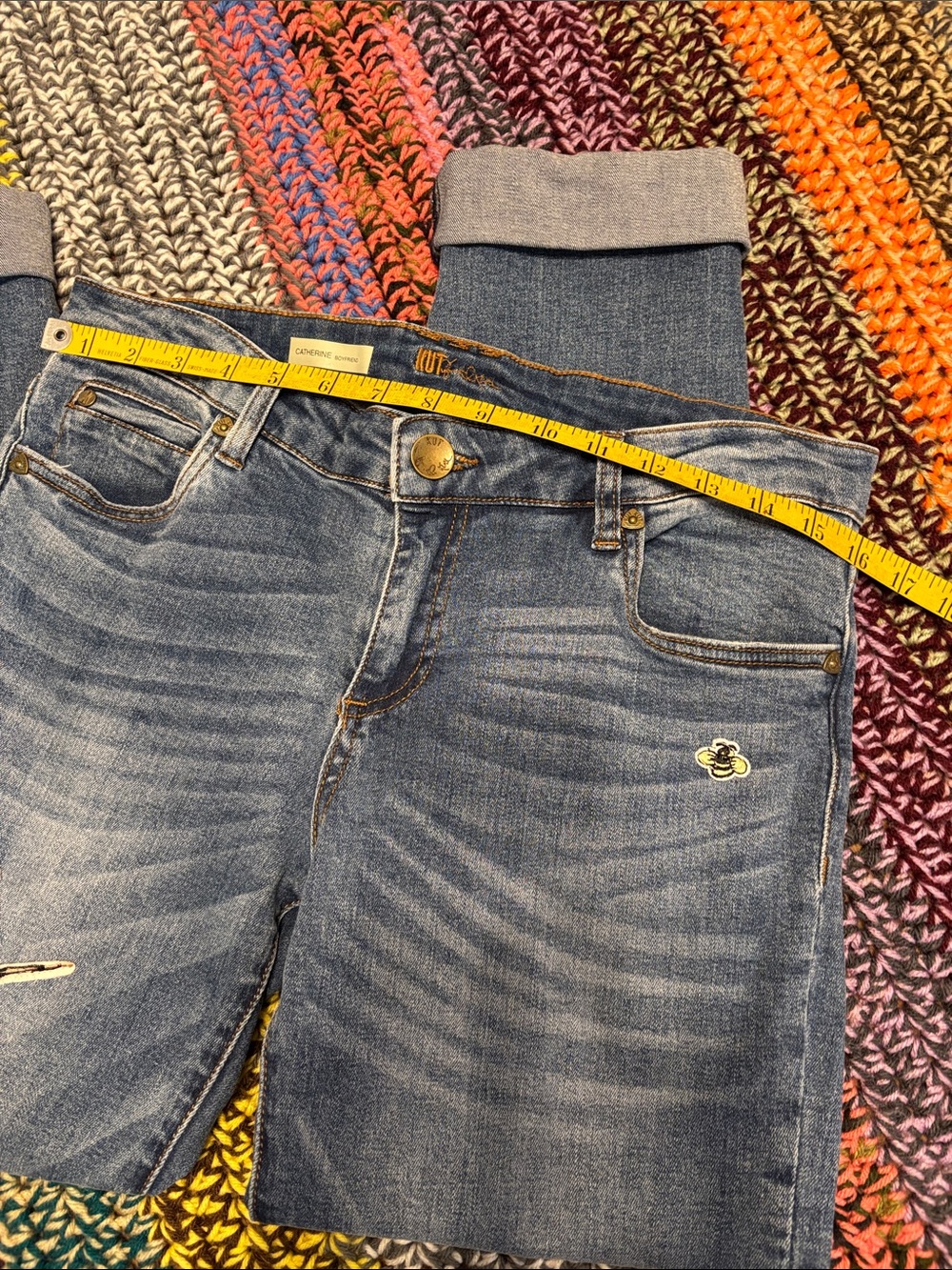 KUT from the kloth- Blue Embroidered Hummingbird & Rose Jeans Sz 6 - Picture 5 of 10